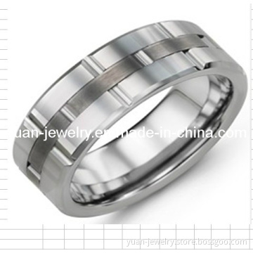 Tungsten Combined Ring with Brushed Stripe Middle